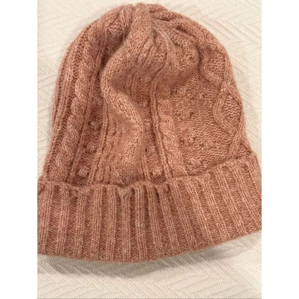 LC Lauren Conrad Women's Cable Knit Ribbed Winter Beanie Hat Dusty Pink One Size